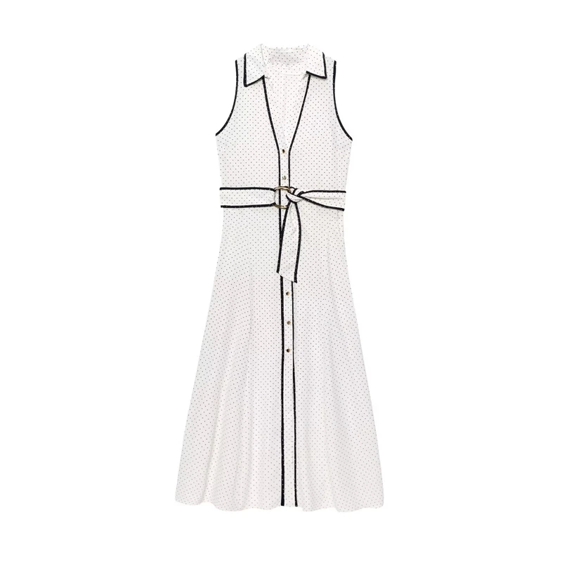 Maxdutti الفرنسية الرجعية البولكا نقطة أنيقة ميدي فستان قميص فستان للنساء مع حزام مكتب السيدات التنقل تانك فستان المرأة