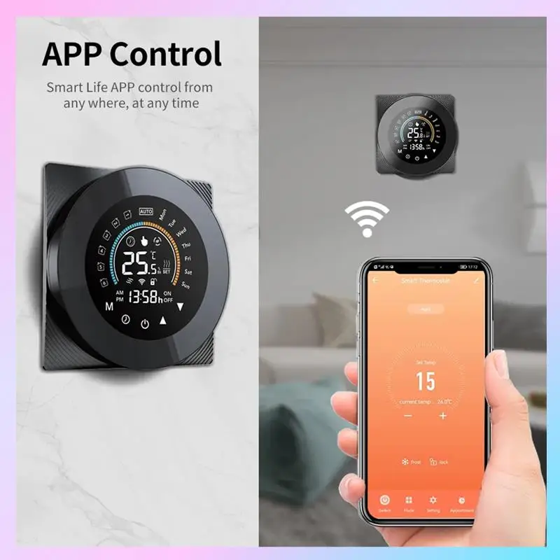 

AB25-Tuya Wi-Fi термостат ЖК-цифровой сенсорный контроль температуры для Alexa Black, газовый котел (Wi-Fi) простая установка