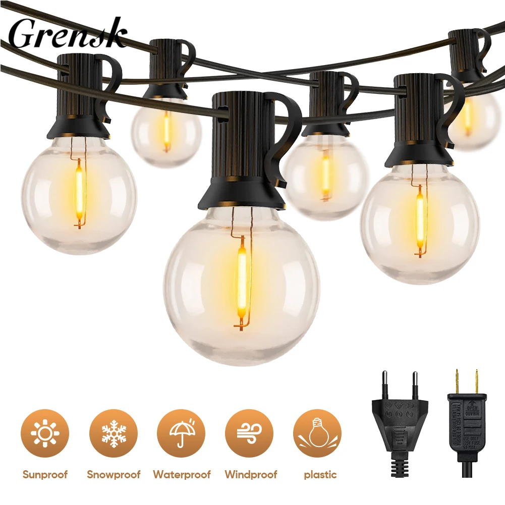 Waterproof G40 String Lights Shatterproof Plastic E12 1W Bulbs Outdoor Garland EU US Plug Connectable Birthday Garden Decoration