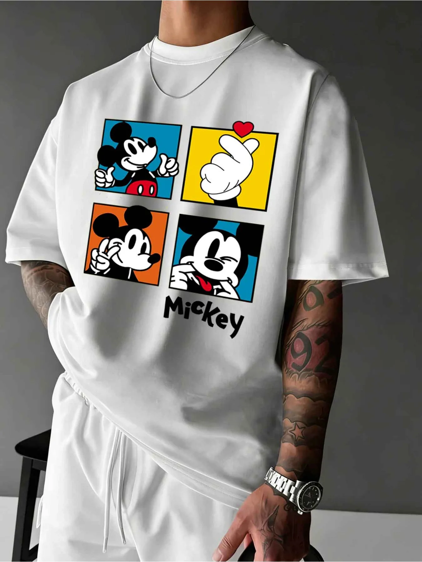 Męska koszulka z nadrukiem Myszki Miki, letnia, codzienna, urocza, z krótkim rękawem, odzież męska, ubrania Y2k, T-shirt