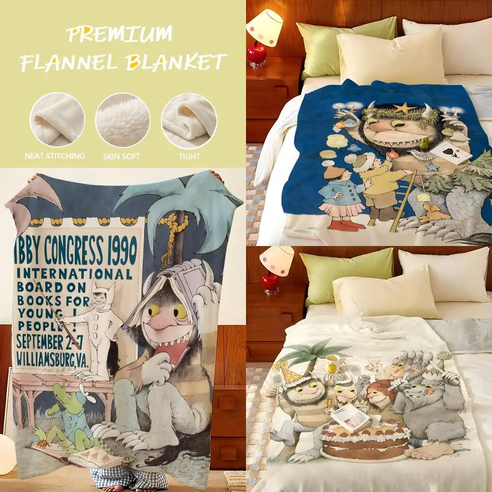 Book W-Where t-the W-Wild T-Things A-Are Throw Flannel Throw Blanket, Lightweight Cozy, Durable Washable cute Cool