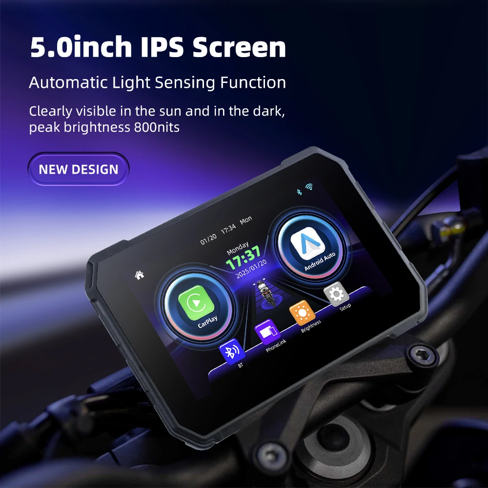 MTC-02A 5 بوصة دراجة نارية نظام تحديد المواقع والملاحة مقاوم للماء موتو Carplay و أندرويد السيارات شاشة عرض LCD رقمية شاشة CarPlay اللاسلكية #2