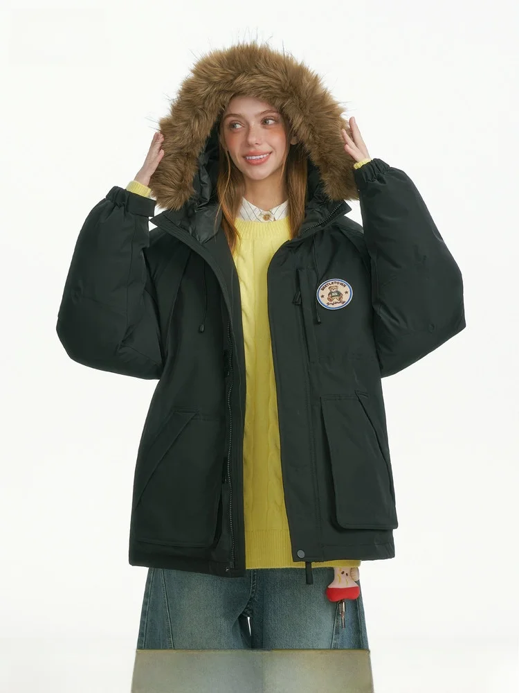 

Женская зимняя теплая утолщенная хлопковая куртка-парка Beetle Town American Sle с капюшоном, рабочая одежда, верхняя одежда из полиэфирного волокна