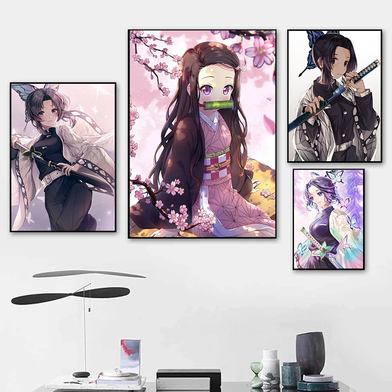 Demon Slayer Anime Figure Nezuko Kamado Frameless Canvas Painting Paint Manga Poster Mural Bedroom Home Decor Cuadros Kids Gifts