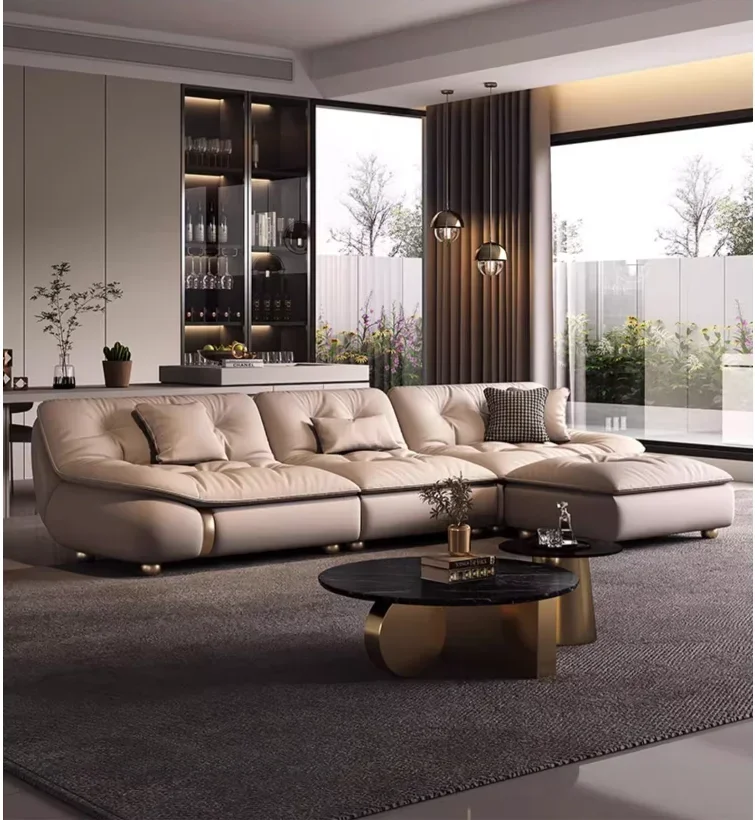 2024 new modern light luxury down yacht real cowhide sofa cross living room villa sofa