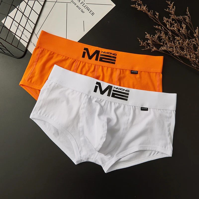 2pcs/lot men\'s underwear, boxers, cotton solid color U-convex design, simple youth sports boxer shorts