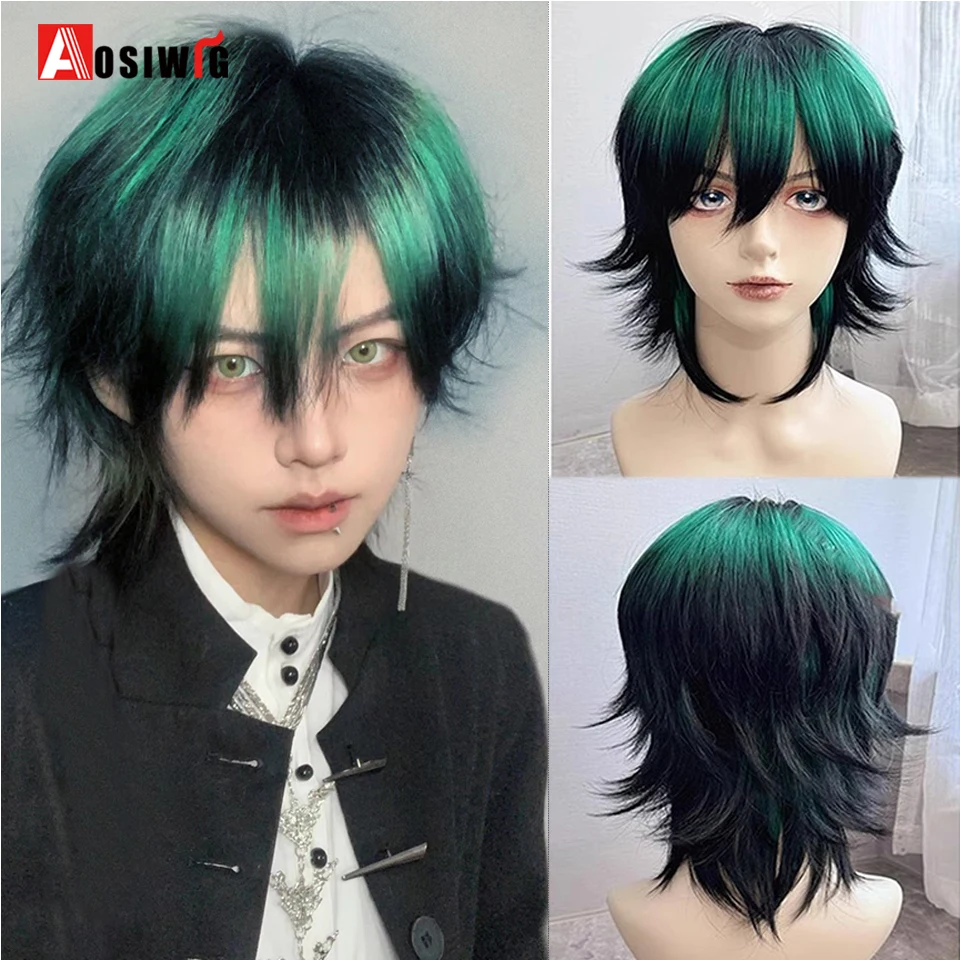 AOSIWIG krótkie kręcone Cosplay męskie chłopiec oświetlenie na imprezę żółte syntetyczne żaroodporne peruki męskie oddychająca peruka