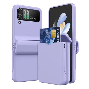 For Samsung Galaxy Z Flip 3 4 Case Card Pocket Matte Skin-Friendly Hinge All-inclusive Folding Shockproof Hard Cover Accessories