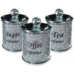 3PC Coffee Sugar Tea Storage Box Set Crystal Crushed Diamond Kitchen Storage Container Handmade Crystal Glass Coffee