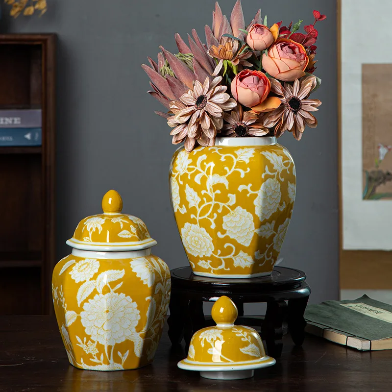 

Retro octagonal jar glazed ceramic vase home decor decoration creative home decor accessories vase Coffee candy storage jar