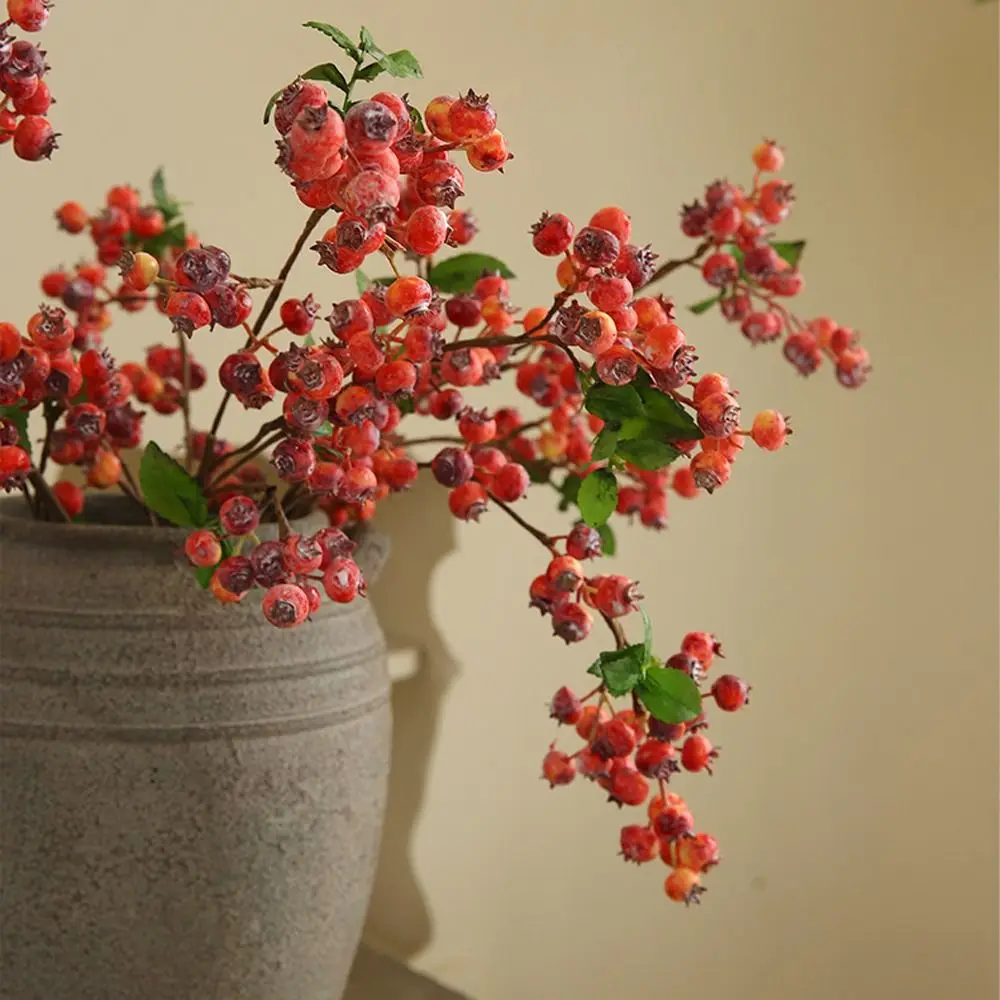 Plastic Christmas Blueberry Fruit Branches Elegant Handmade Simulation Foam Red Berry Realistic Fake Plants