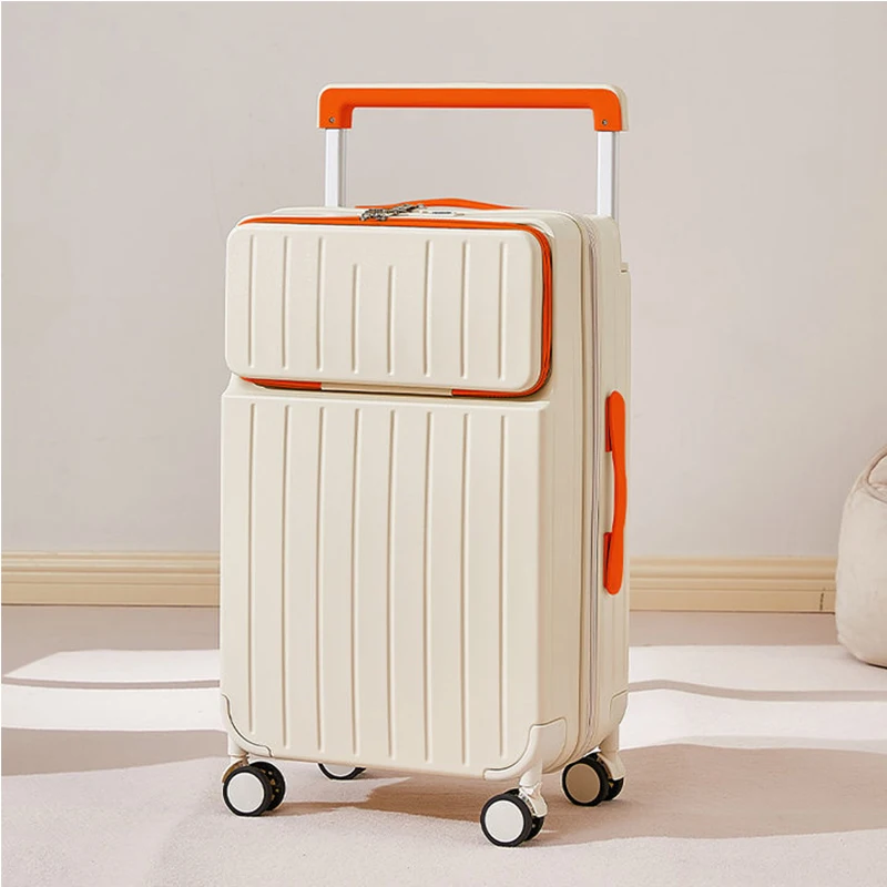 Wide Handle Front Opening Luggage with USB Cup Holder Password Suitcase Lightweight Men and Women Boarding Trolley Case Carry-on