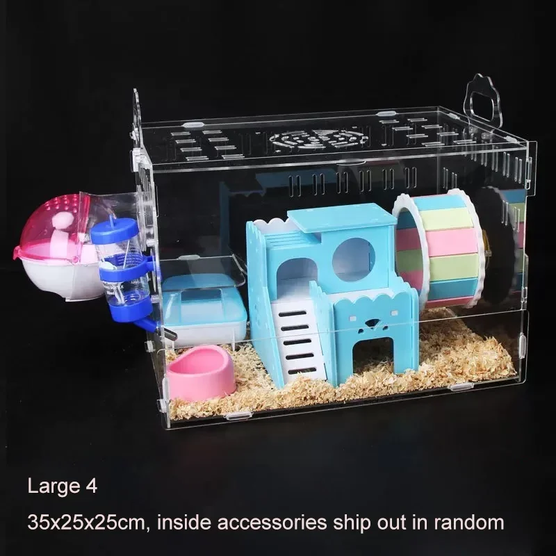 

Прозрачная однослойная акриловая клетка для хомяка, клетка для золотистого медведя, принадлежности для большого размера для виллы, игрушечный замок