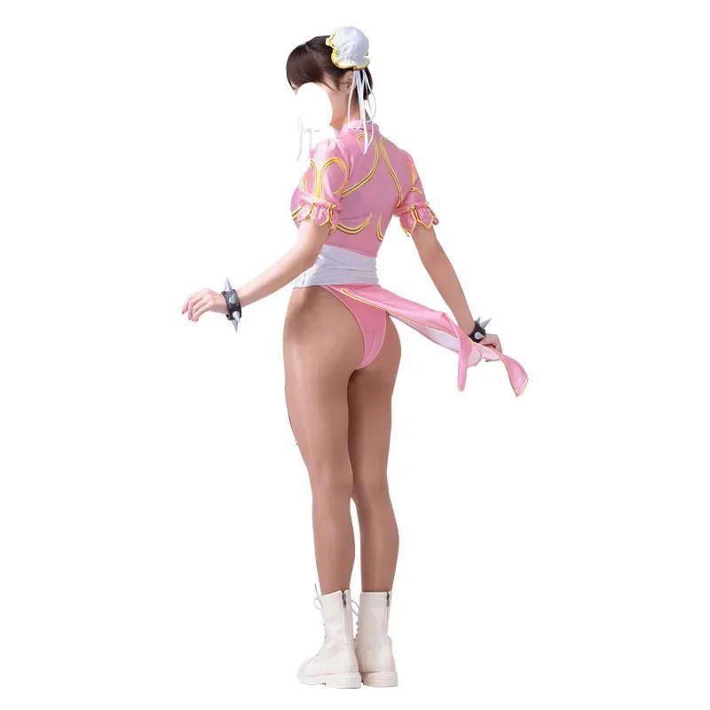 Blu rosa cheongsam Street Fighter game dress elastico Li cosplay costume donna Halloween sexy outfit wristband set sutorito FAIT