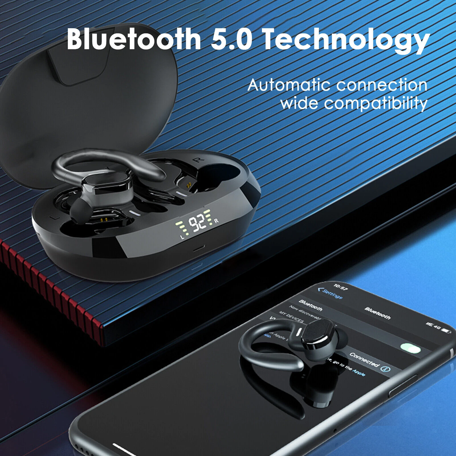 หูฟังบลูทูธไร้สายแบบแขวนหูชุดหูฟัง IPX7กีฬากันน้ำหูฟังสเตอริโอ HiFi พร้อมไมโครโฟน