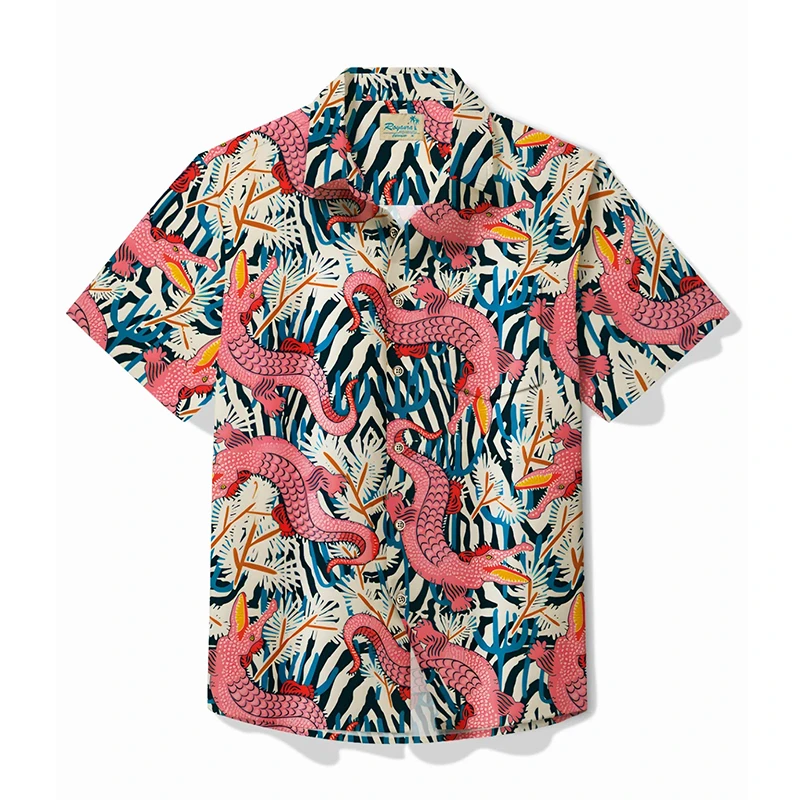 Men\'s Designer Hawaii Shirts Short Sleeve Lapel Tops Fashion Streetwear 3d Print Cartoon Anime Alligator Casual Hawaiian Blouse