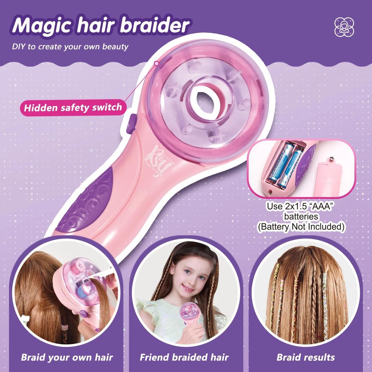 Tondeuse à cheveux automatique pour enfants, jouet créatif, bricolage, tressage de cheveux, ficelle multicolore, outil de coiffure pour filles