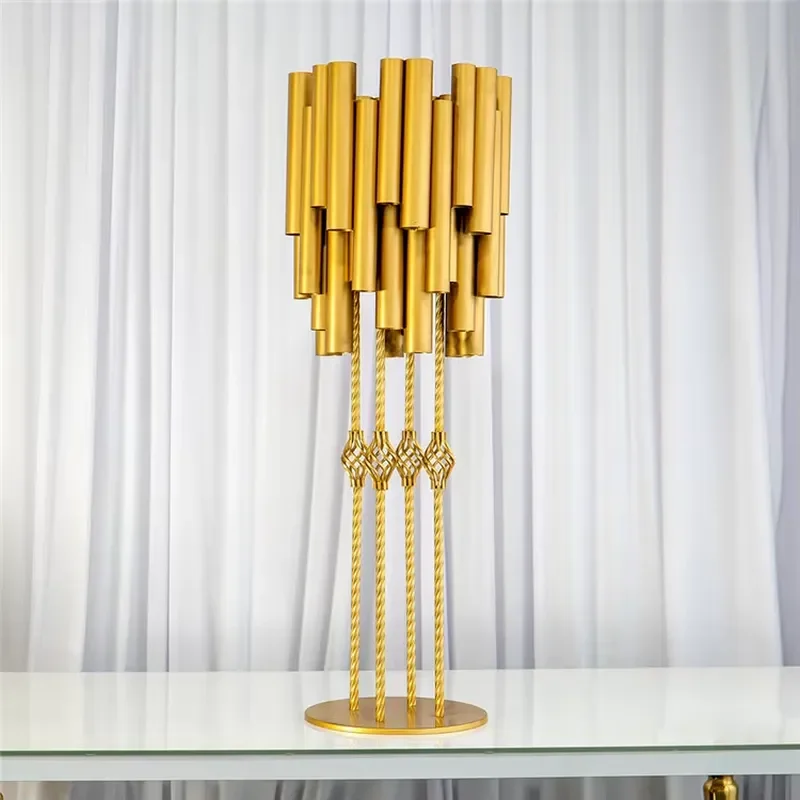 Creative Gold Frosted 18-tube Wind Chime Flower Stand Tall Metal Vase Holder for Wedding Centerpiece Road Leading