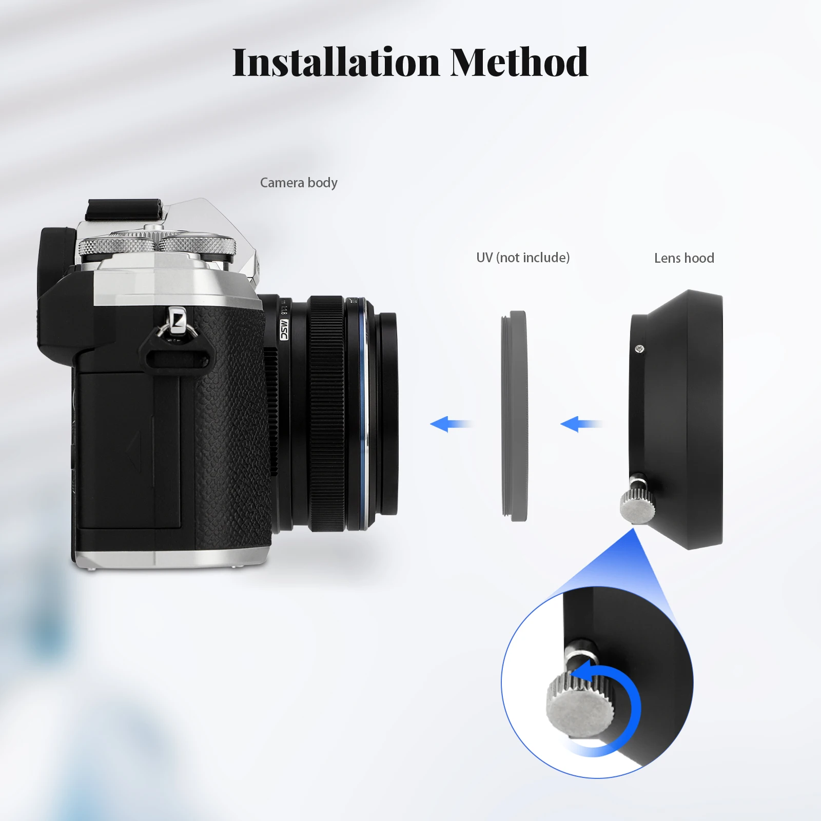 Haoge LH-M48B Metal Lens Hood Shade for Olympus M.ZUIKO Digital 17mm F/1.8 Lens Black