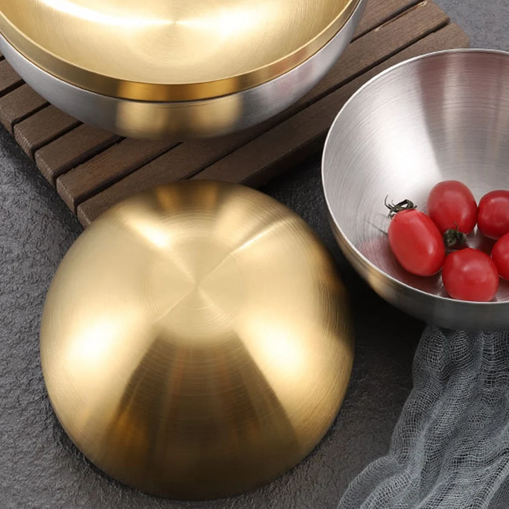 Large Capacity Stainless Steel Salad Bowls Korean Soup Rice Noodle Ramen Bowl Kitchen Food Container Gold 15X7CM