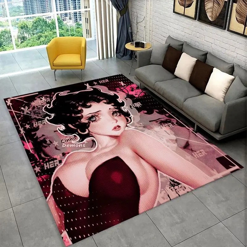 Retro Cartoon B-Betty B-Boop Cute Girl Carpet Rug for Bedroom Living Room Sofa Home Decor,Game Area Rug Non-slip Floor Mat Fest