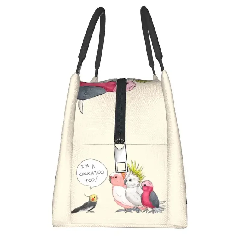 Funny Cockatoo Cockatiel Thermal Insulated Lunch Bag Women Parrot Birds Resuable Lunch Tote Work Travel Storage Meal Food Box