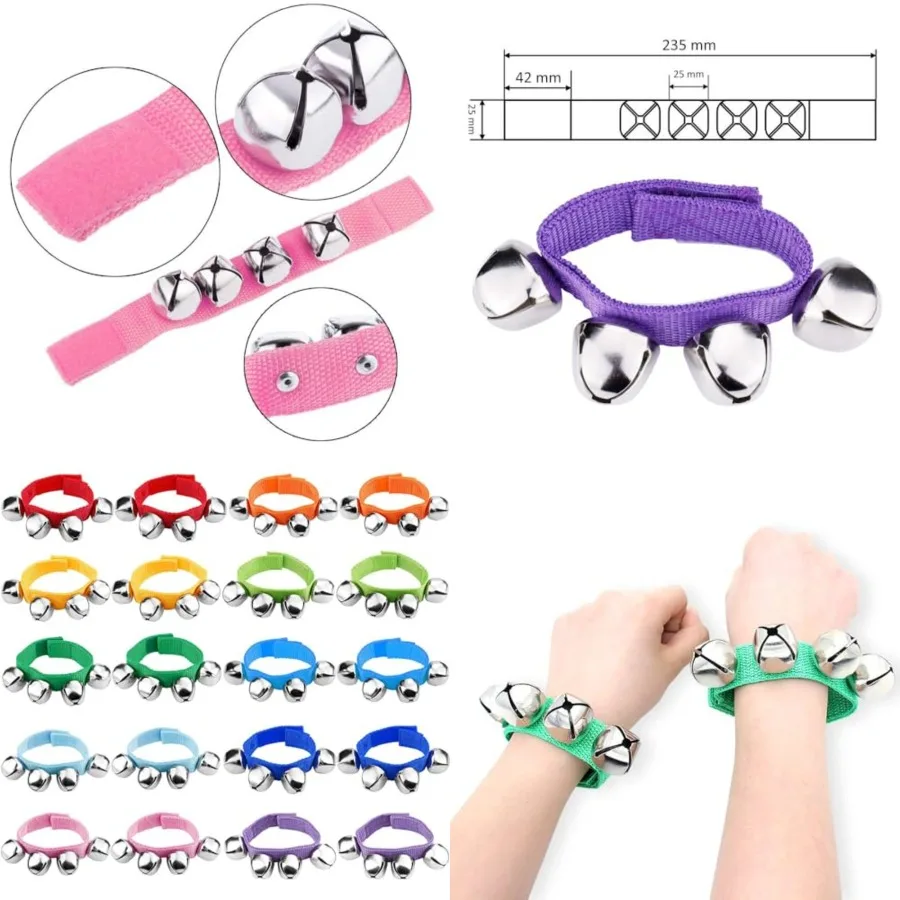 

20 упаковок рождественских колокольчиков на запястье: 10 цветов, для музыкальных занятий в классе, школы и праздничных мероприятий