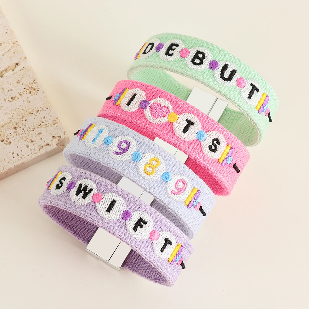 Swiftie Colorful T.S DEBUT Embroidery Magnetic Bracelets Fashion String Friendship Woven Bangles for Fans Taylor Wrap Bracelets