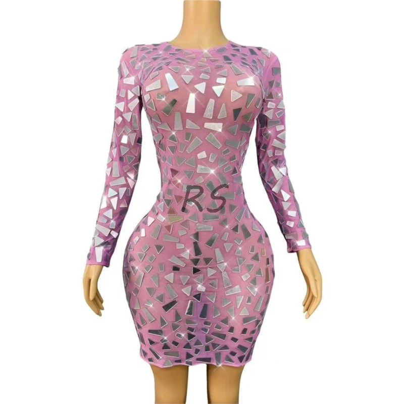 Modisches Outfit für die tägliche Geburtstagsfeier für Frauen, sexy silberne Spiegel, Anbau, Netz-Pailletten, Bühnenkleidung für Sänger