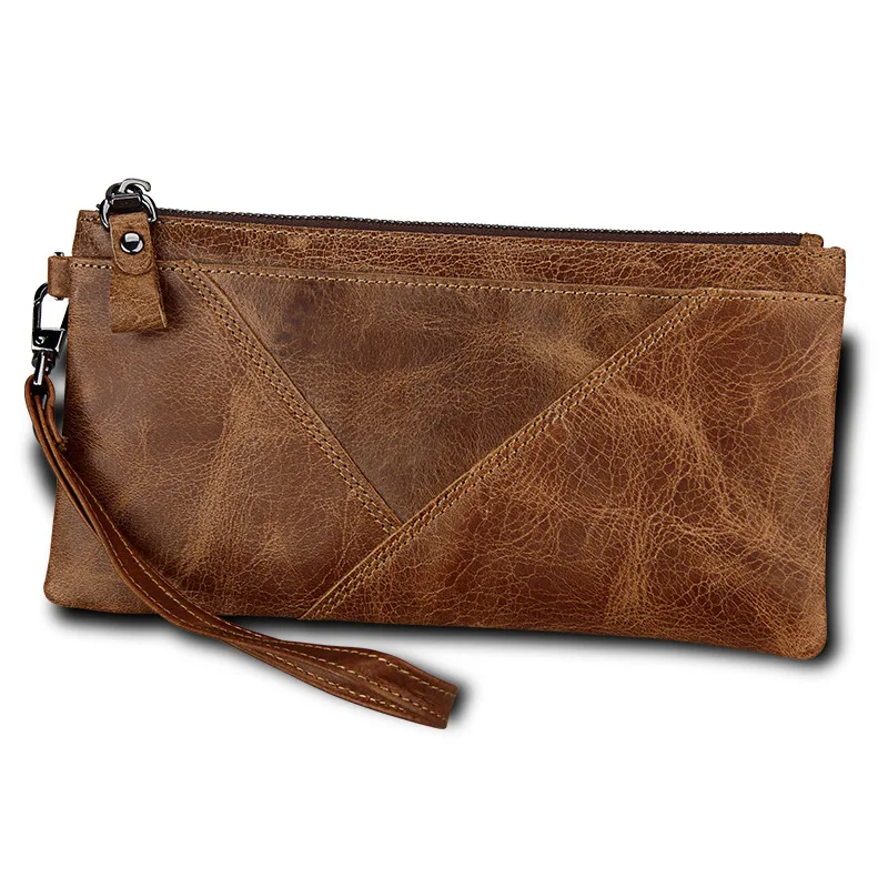 Vintage Man Long Purse Crazy Horse Leather Anti-RFID Men's Wallet Clutch Bag Multifunctional Card Holder For Men