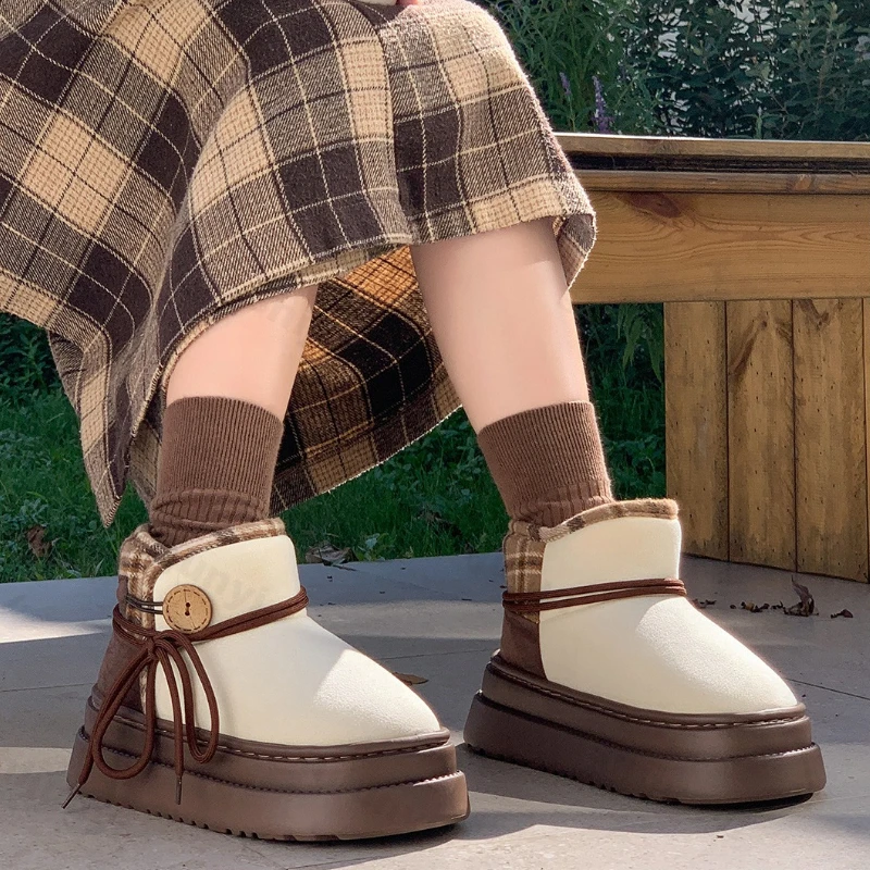

Винтажные женские зимние ботинки, осенне-зимняя новая утепленная плюшевая удобная теплая обувь, уличная нескользящая модная хлопковая обувь с перекрестной завязкой