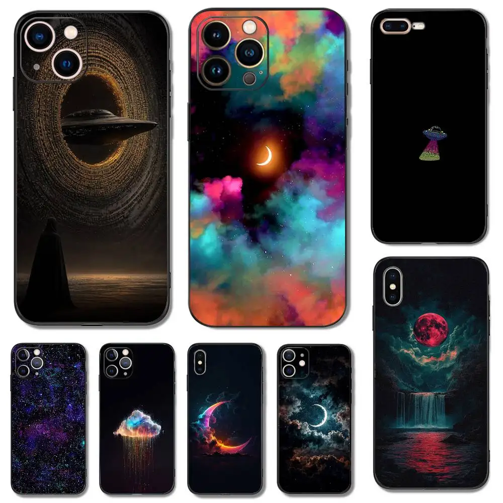 

Moon Galaxy Universe Phone Case For iPhone 16,15,14,13,12,11,Pro,X,XS,Max,XR,Plus,Mini Soft Silicone Black Shockproof TPU