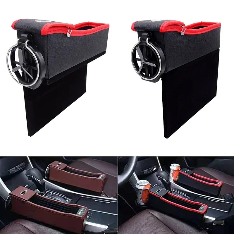 1 Pcs Car PU Leather Seat Gap Catcher Crevice Box Cup Storage Drink Holder Multifunction Pocket Coin Card Stowing Case Auto Part