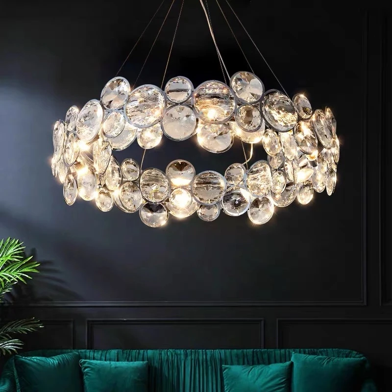 

Modern Luxury K9 Crystal Chandeliers Ring Chrome Lustre Cristal Ceiling Pendant Lamp Fixtures Living Home Decoration Lighting