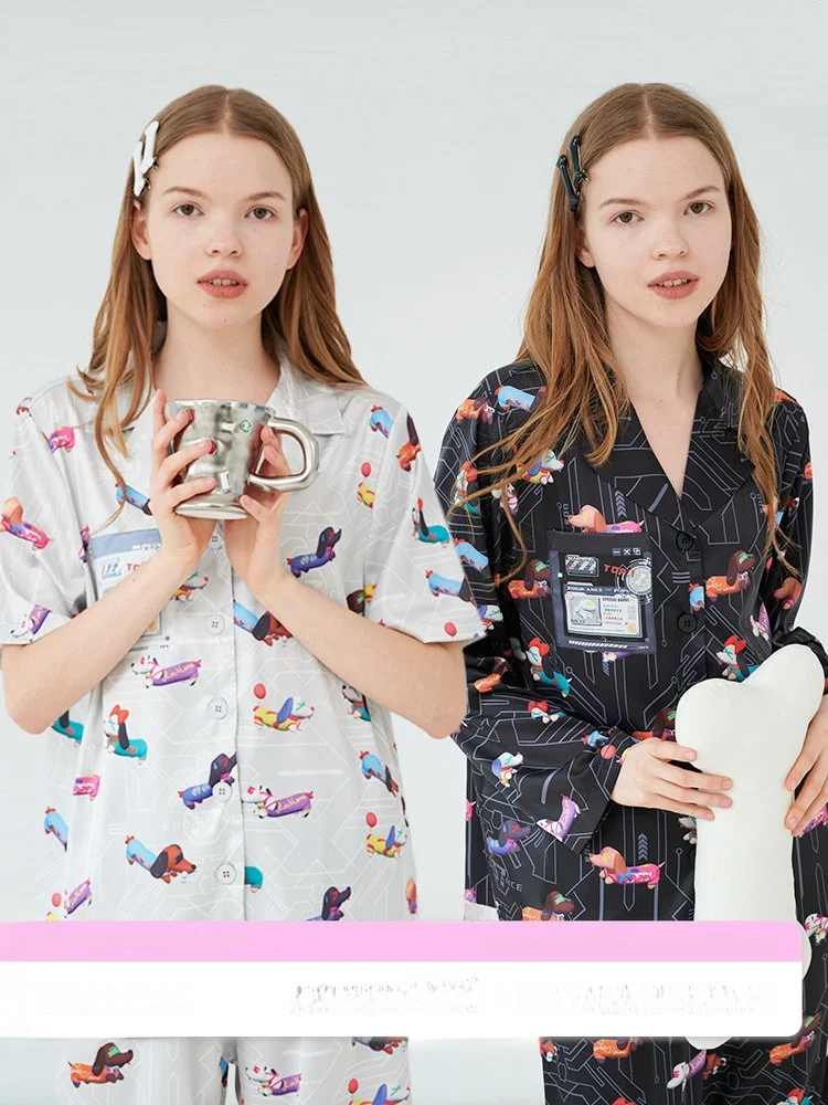 RooMance You Man Si Agent Dog Ice Silk Sleepwear Set Women's Style Sweet Cute Home Clothes Short Sleeve Short Pants