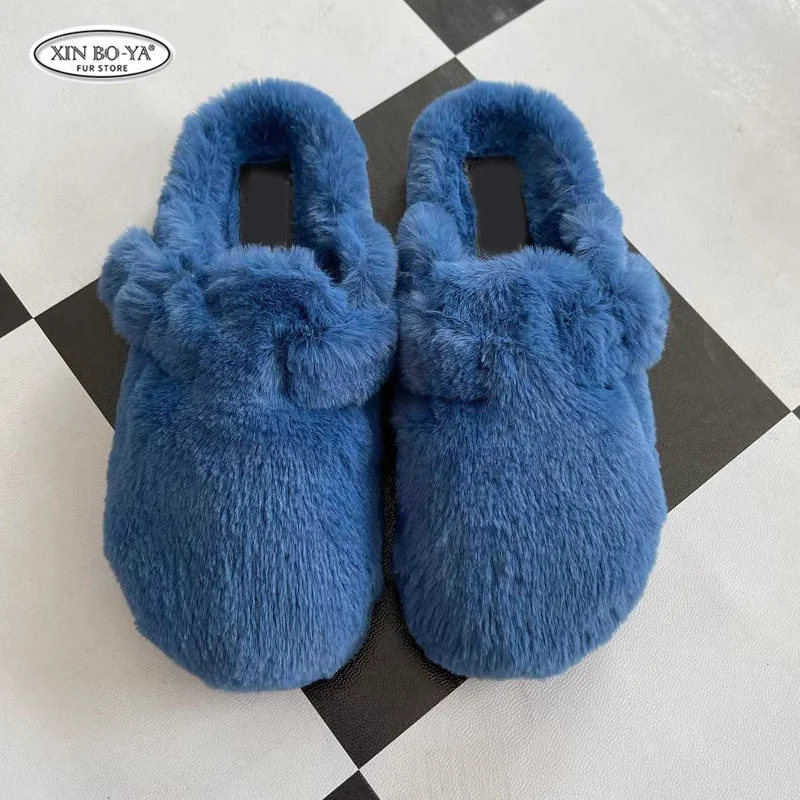 2024 Closed Toe Warm Cotton Slippers Women Faux Fur Thicken Plush Winter Home Shoes Woman Casual Indoor Slides Female Slippers