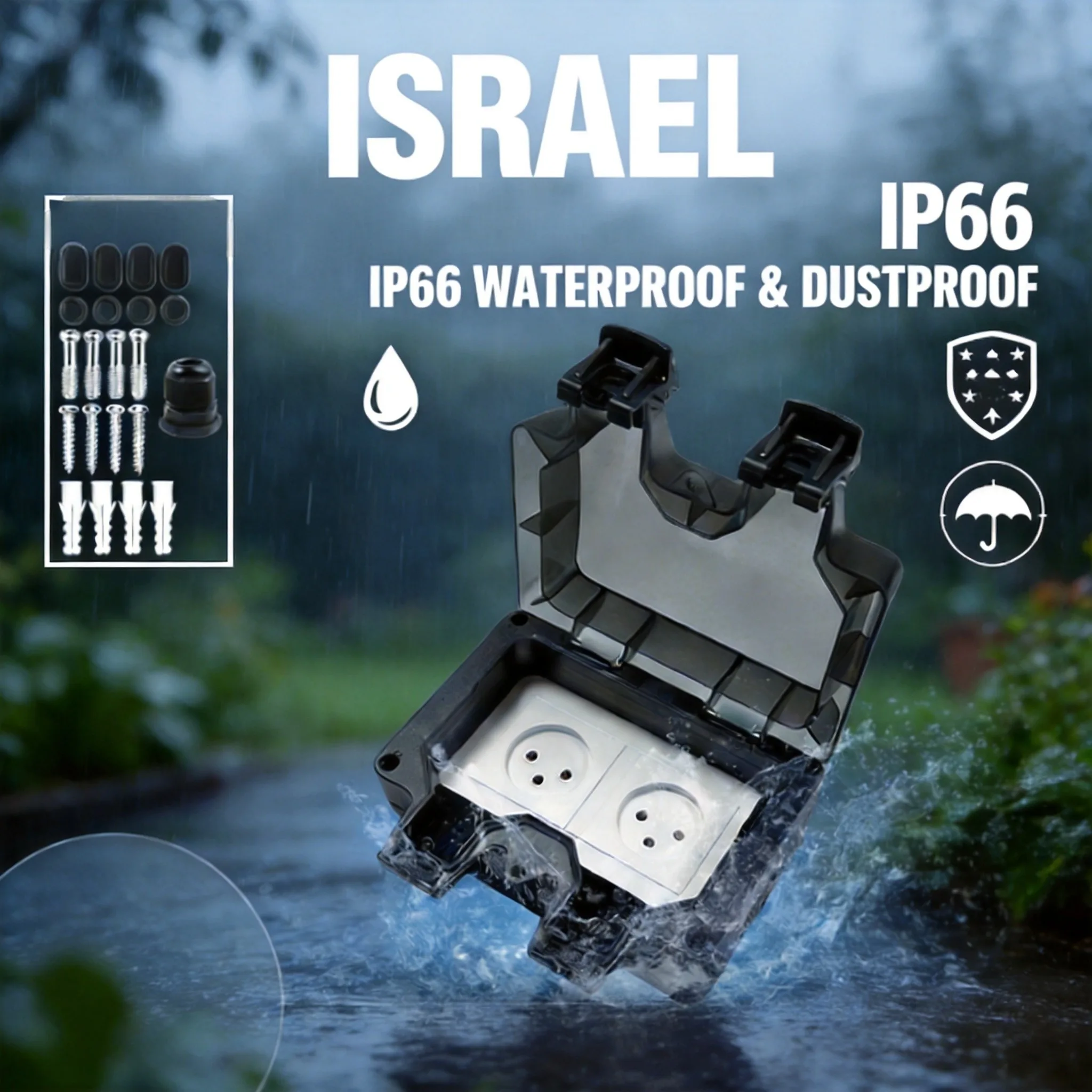 

FUNAYA IP66 Israel Outdoor Waterproof IL Plug Waterproof Charging USB Type-c Surface Mounted Garden Socket Box 16A Black 86 146