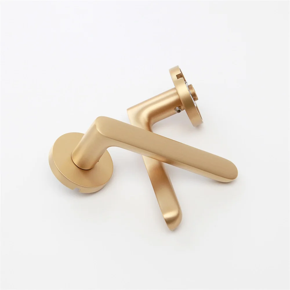 Maxery Nordic Satin Brass Door Lever Handles Copper Interior Door Handle Simple Modern Door Handle With Lock for Interior