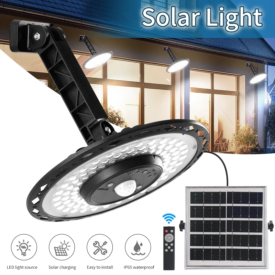 Outdoor Solar Light 5Modes 180LED IP65 Waterproof Motion Sensor Solar Flood Light With Remote For Barn Gazebo Yard Garage