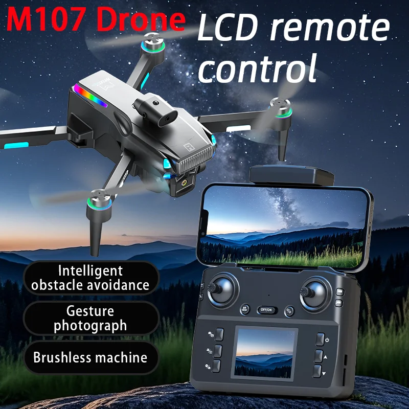 New M107 Brushless Profissional Drone 8K HD Camera With Screen Controlled Obstacle Avoidance Optical Flow Electric RC Dron Toys