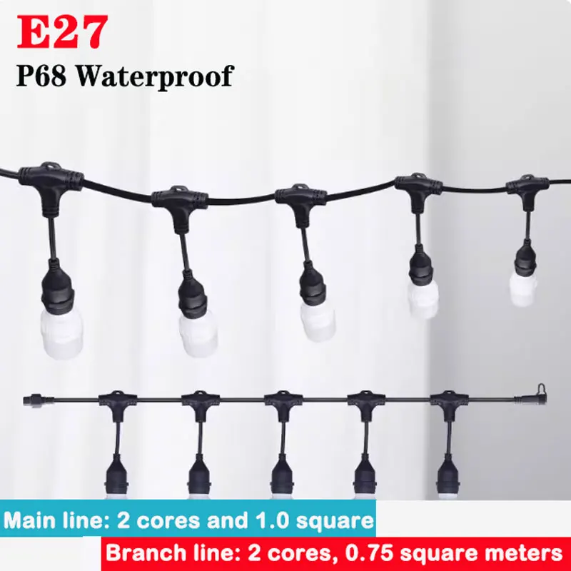 Outdoor LED E27 Threaded Head Lamp Holder String Sealed Strip Line Farmyard Garden Wedding Evening String Lamp Waterproof IP68
