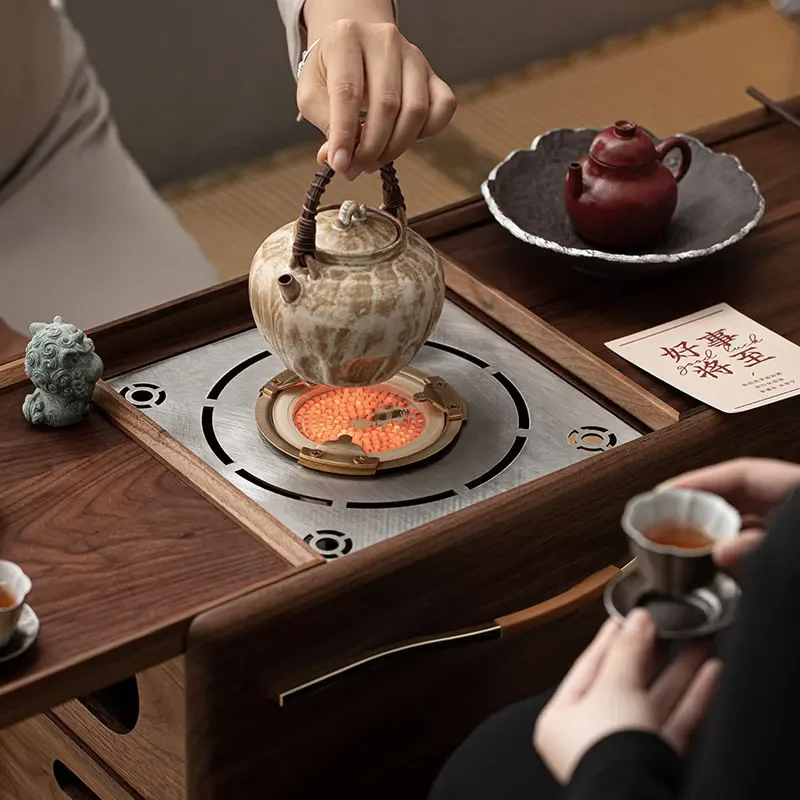 Solid wood enclosed stove to make tea Household warm tea Indoor roasting stove set Charcoal stove Tea table