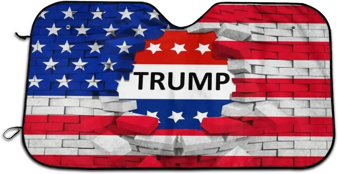 Foruidea American USA Trump Flag Car Windshield Sun Shade Auto Sunshade for Car Truck SUV-Blocks Rays Sun Visor Protector-Keeps