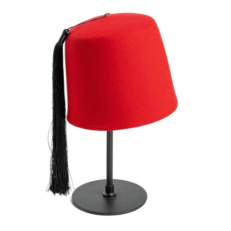 Fez Hat, with Black Tassels, Arounds The World Fancy Dress, Adult Dress Up Hats Beanie Caps Flat Top Hat