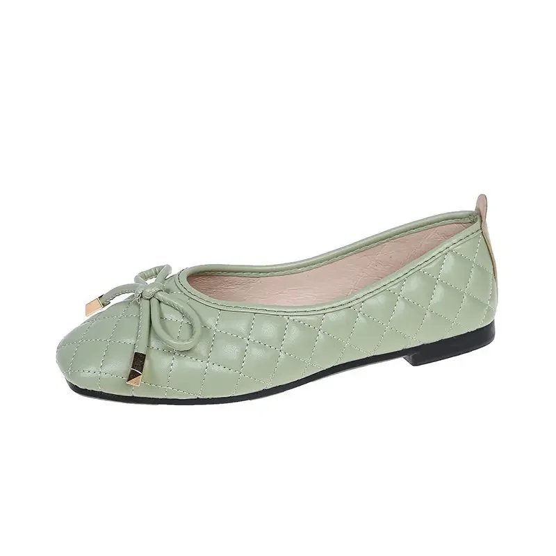 Vrouwen Casual Bootschoenen Stretch Stof Ballet Flats Vlinder-Knoop Ademend Vierkante Teen Slip Op Loafers Ondiepe