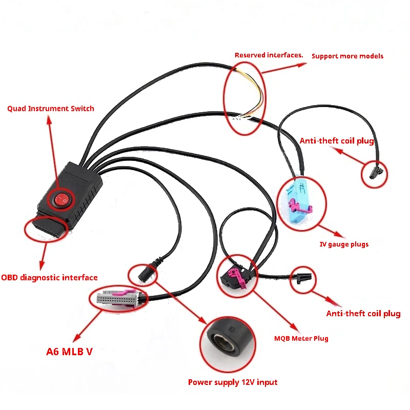 MQB Cluster 12V Power Test Cable 4th ID48 Key Program Cable 5th Cluster Cable MQB NEC35XX MQB48 Instrument fit VVDI2