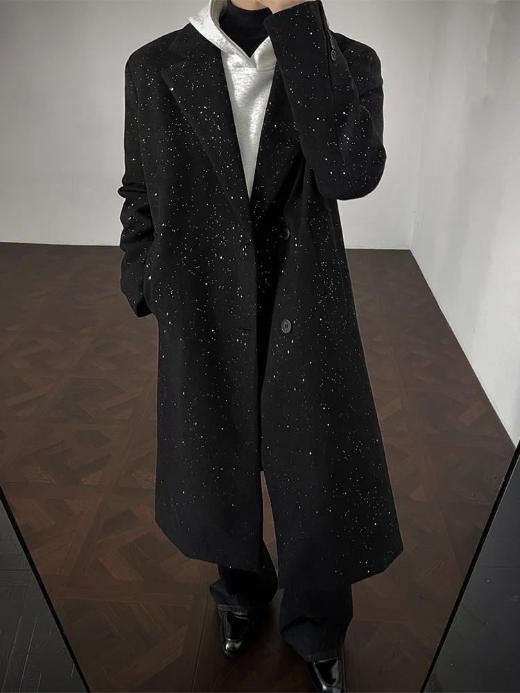 

Bla Tweed Overcoat Men's Autumn Winter Trendy Brand High-End Feeling Mid-Length Knee-Length Windbreaker Coat Youth Sle