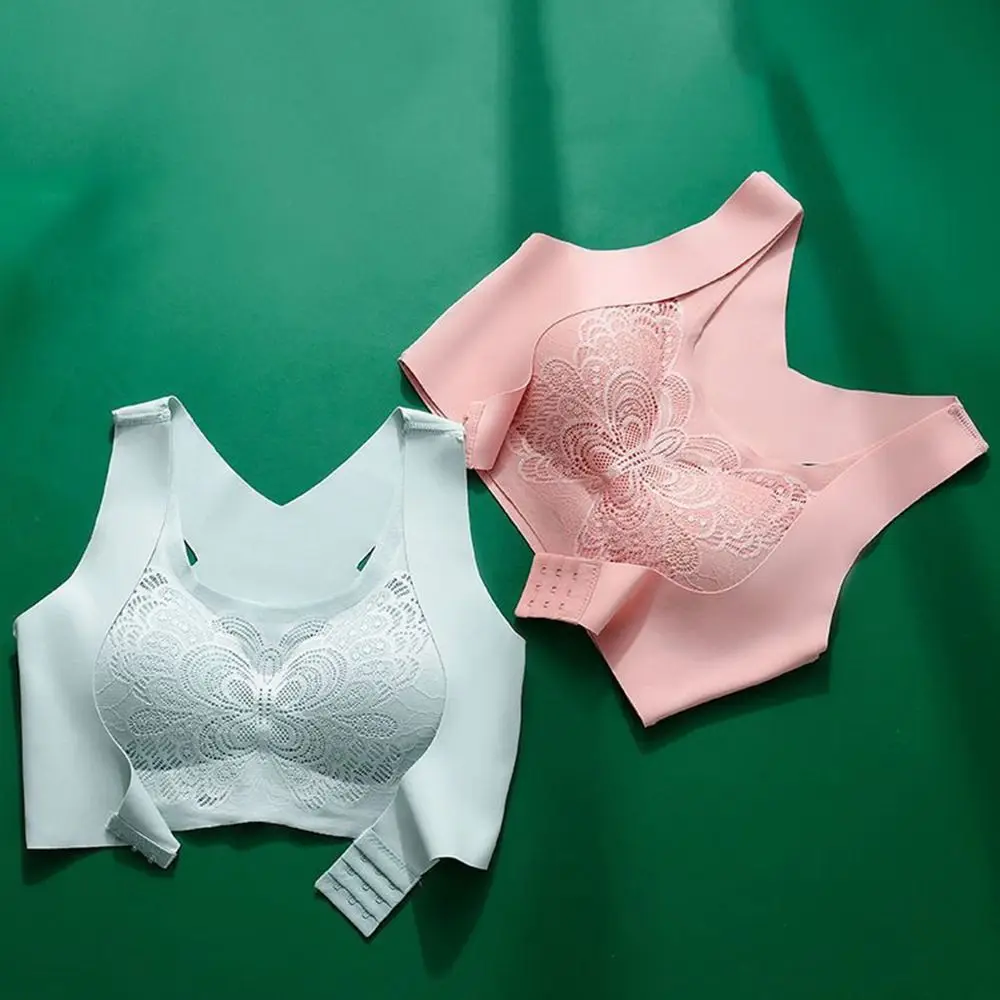 No Steel Ring For Women For Girl Solid Color Butterfly Breast Pad Seamless Push Up Bra Gathered Bra Tank Top Front Closure Bra