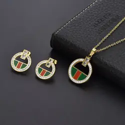 New Fashion Stainless Steel Women Female Charm Crystal Jewelry Set Wedding Party Necklace and Earrings Birthday Gift