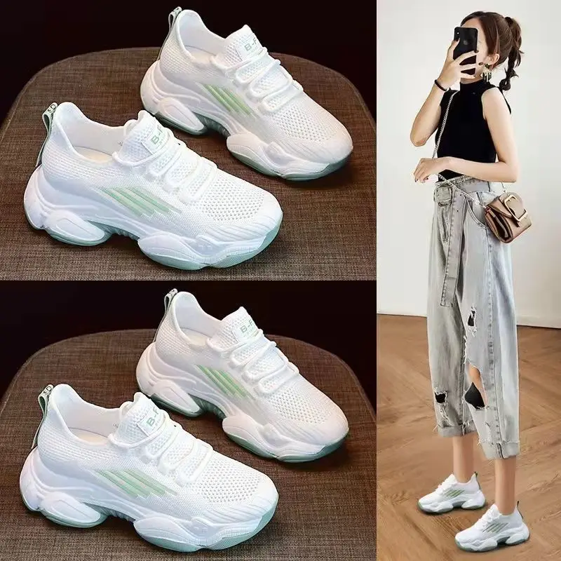 Summer Mesh Vulcanize Shoes Women Breathable Sneakers Hollow Student Flat White Tennis Female Round Head Spring Fashion Lace-up